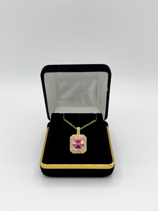 Golden Color Necklace | Pink Gem