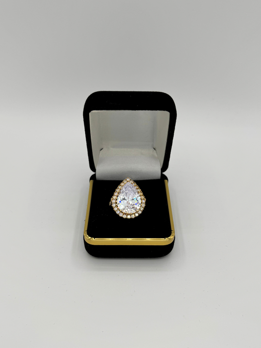 925 Sterling Silver Teardrop Clear Stone Ring